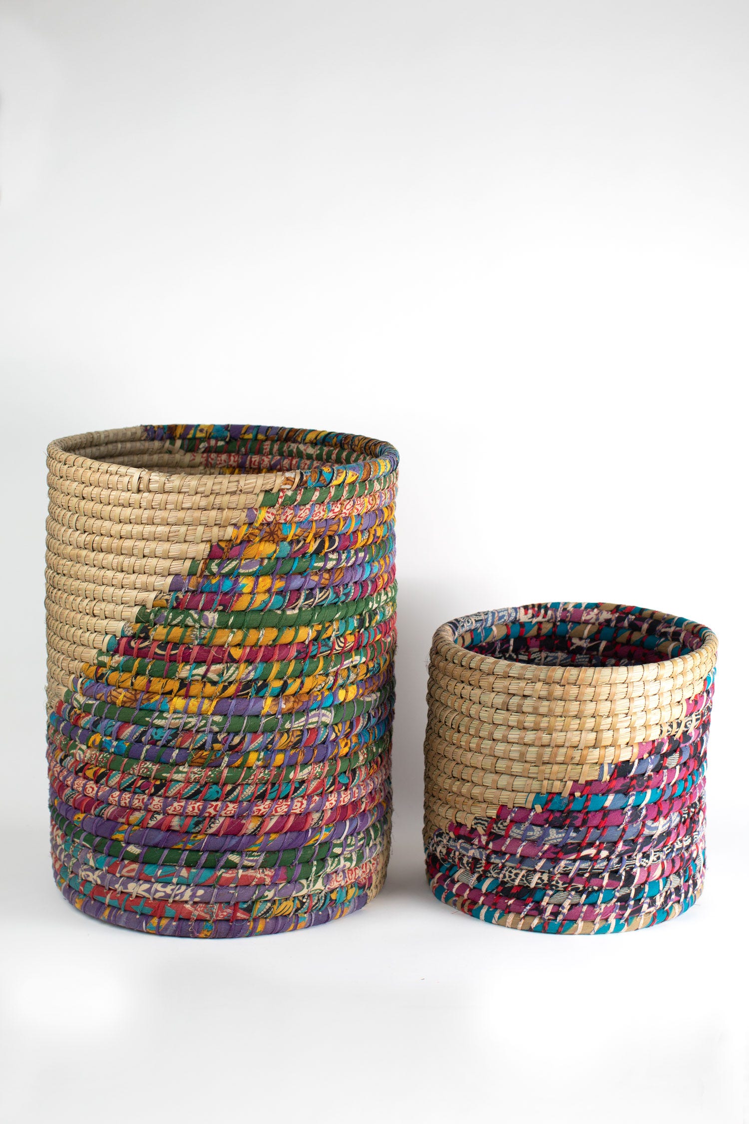 Basket sari wrapped kaisi grass 13Dx12H nat/asst