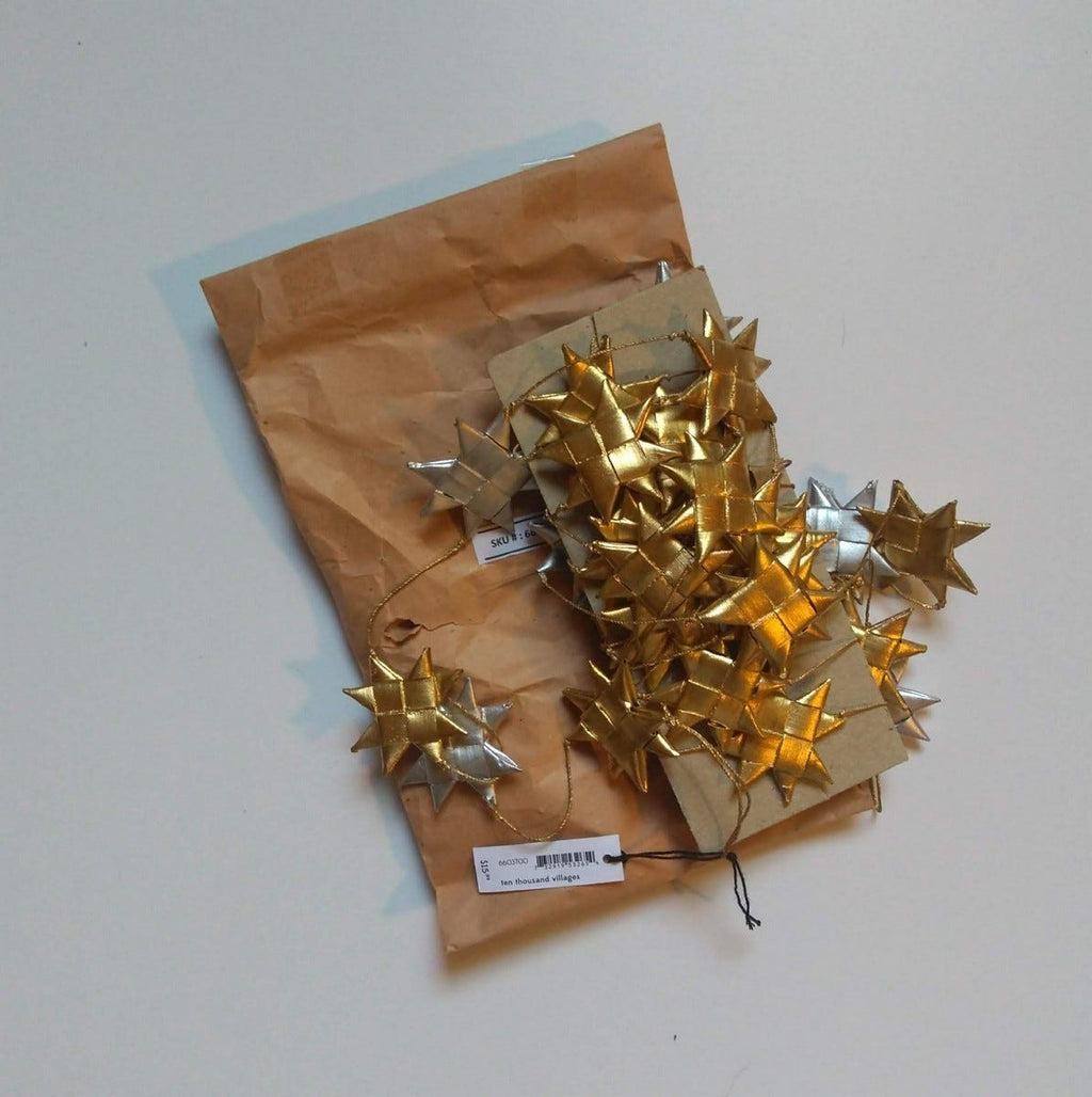 Garland stars palm leaf 1.75Dx14ft gold/silver