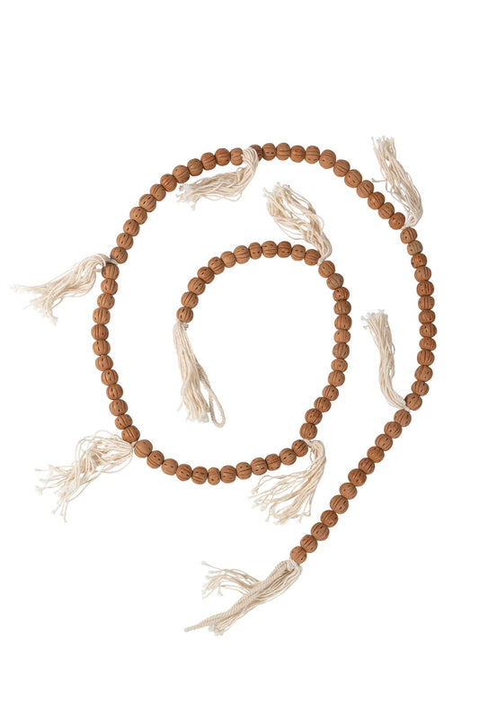Garland tassels/beads t-cotta/cttn 60L t-cotta/wht