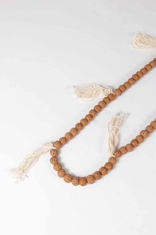 Garland tassels/beads t-cotta/cttn 60L t-cotta/wht