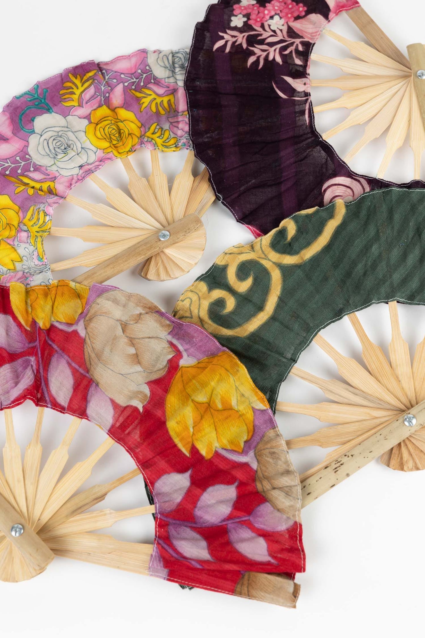 Fan folding sari/bamboo 15Wx9H tan/asst