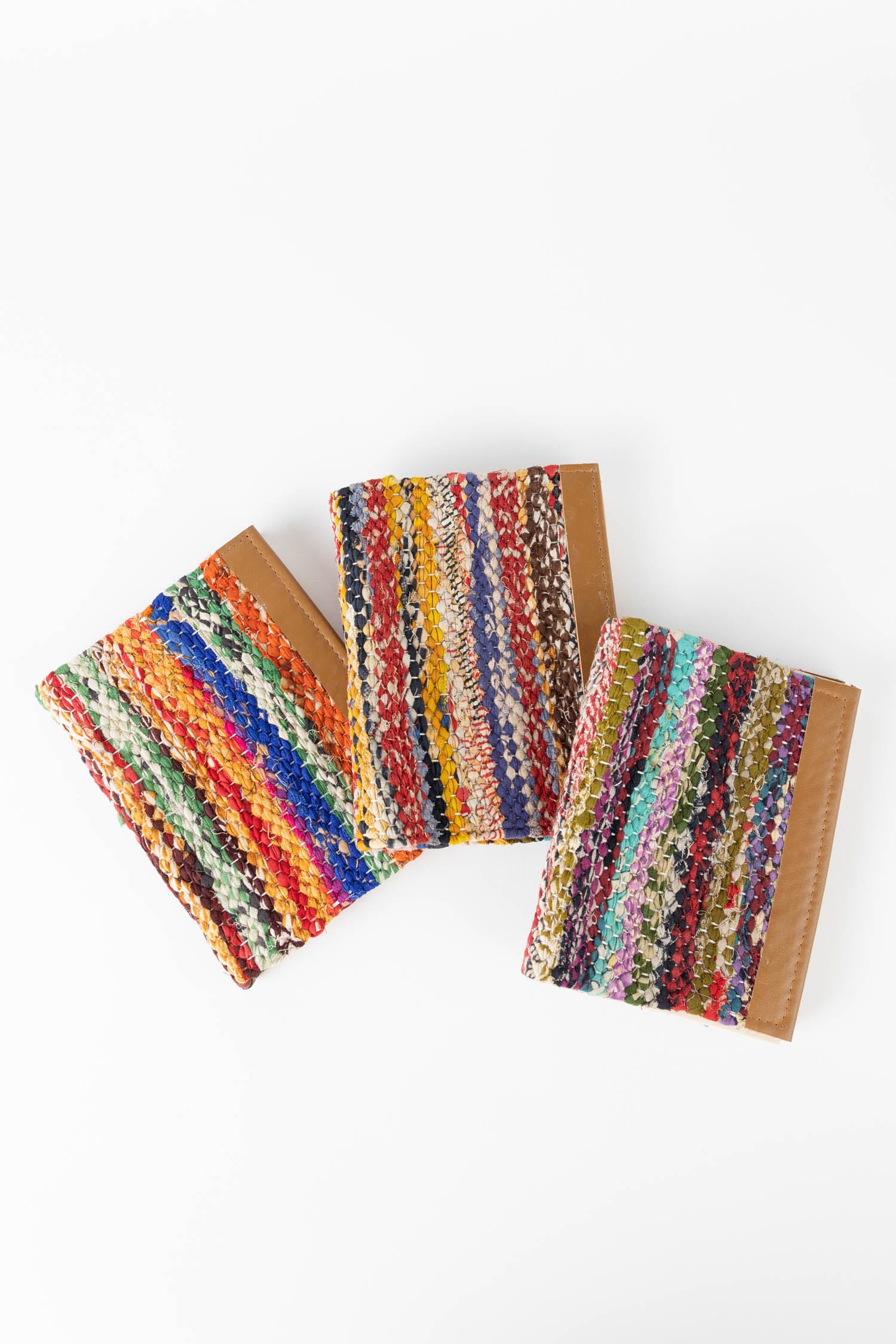 Journal woven sari w/leather/paper 5x6 brn/asst