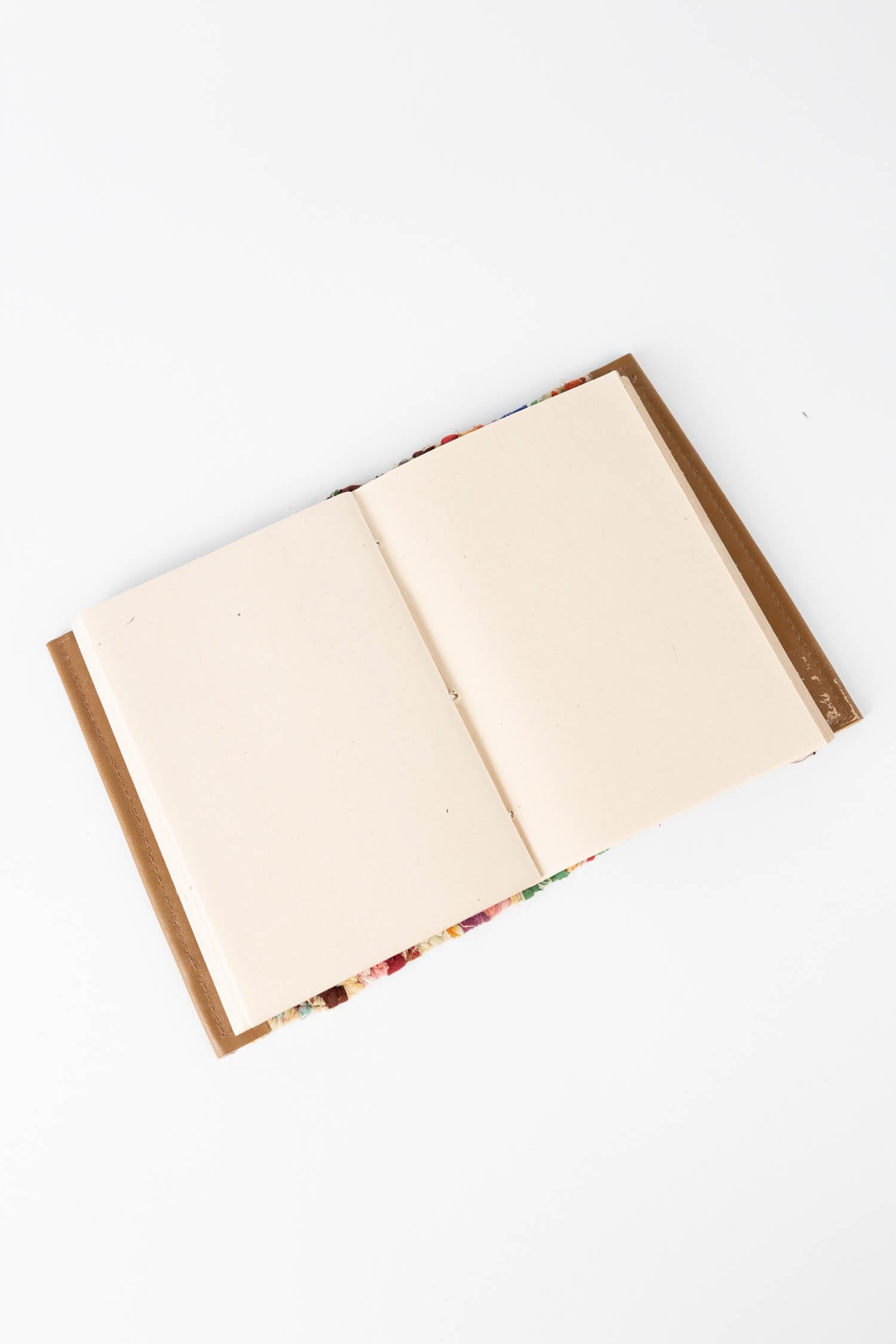Journal woven sari w/leather/paper 5x6 brn/asst