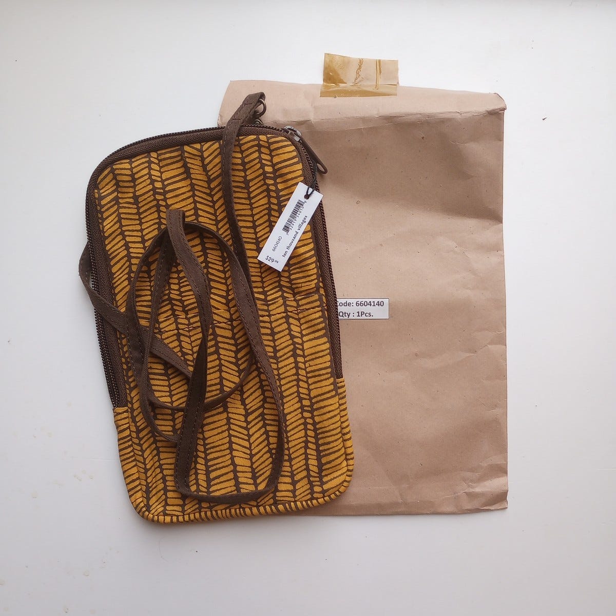 Bag festive cross body herrbn cttn 5Wx9H yel/brn