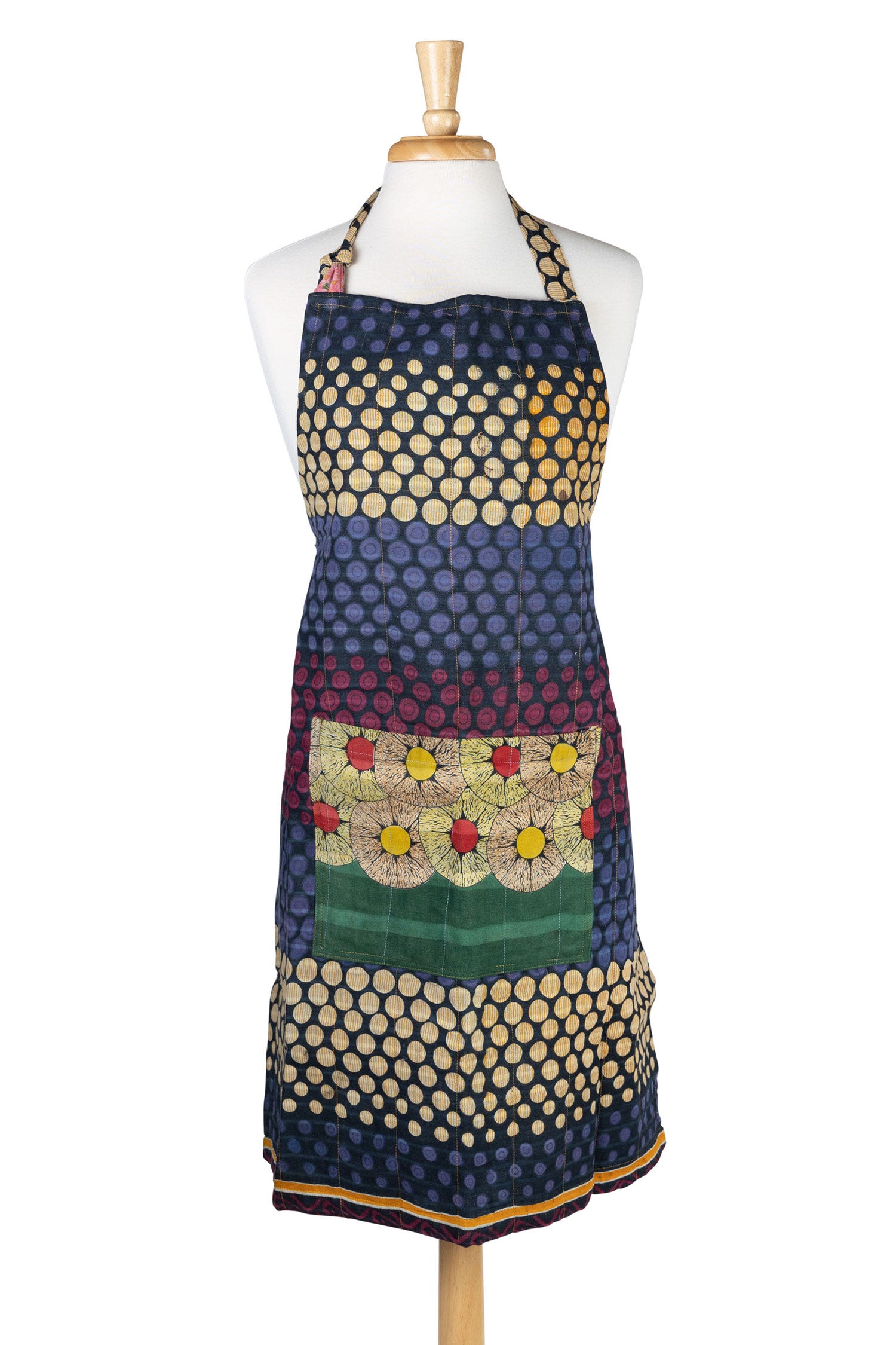 Apron reversible w/pockets sari/denim 34Lx28W asst