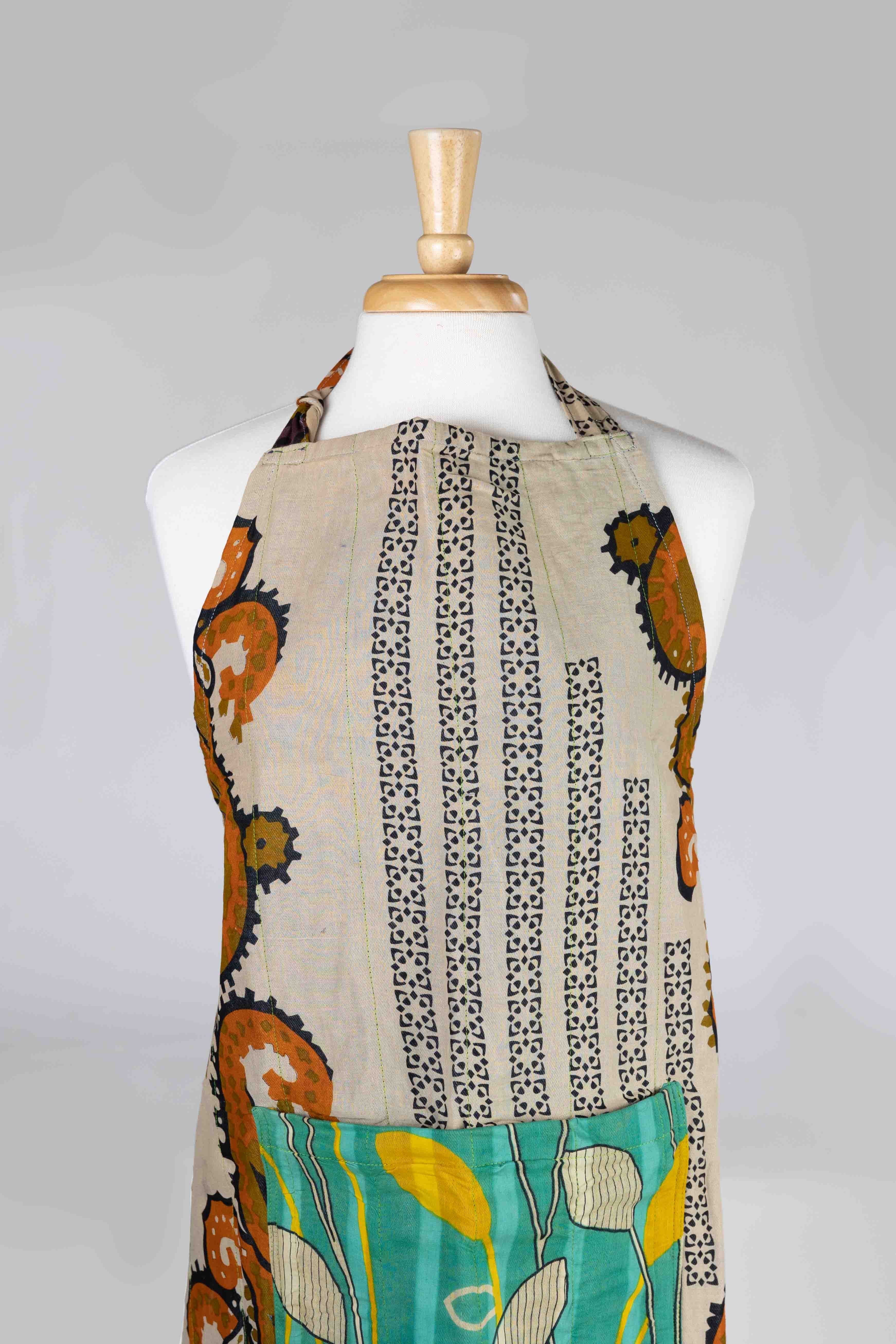 Apron reversible w/pockets sari/denim 34Lx28W asst