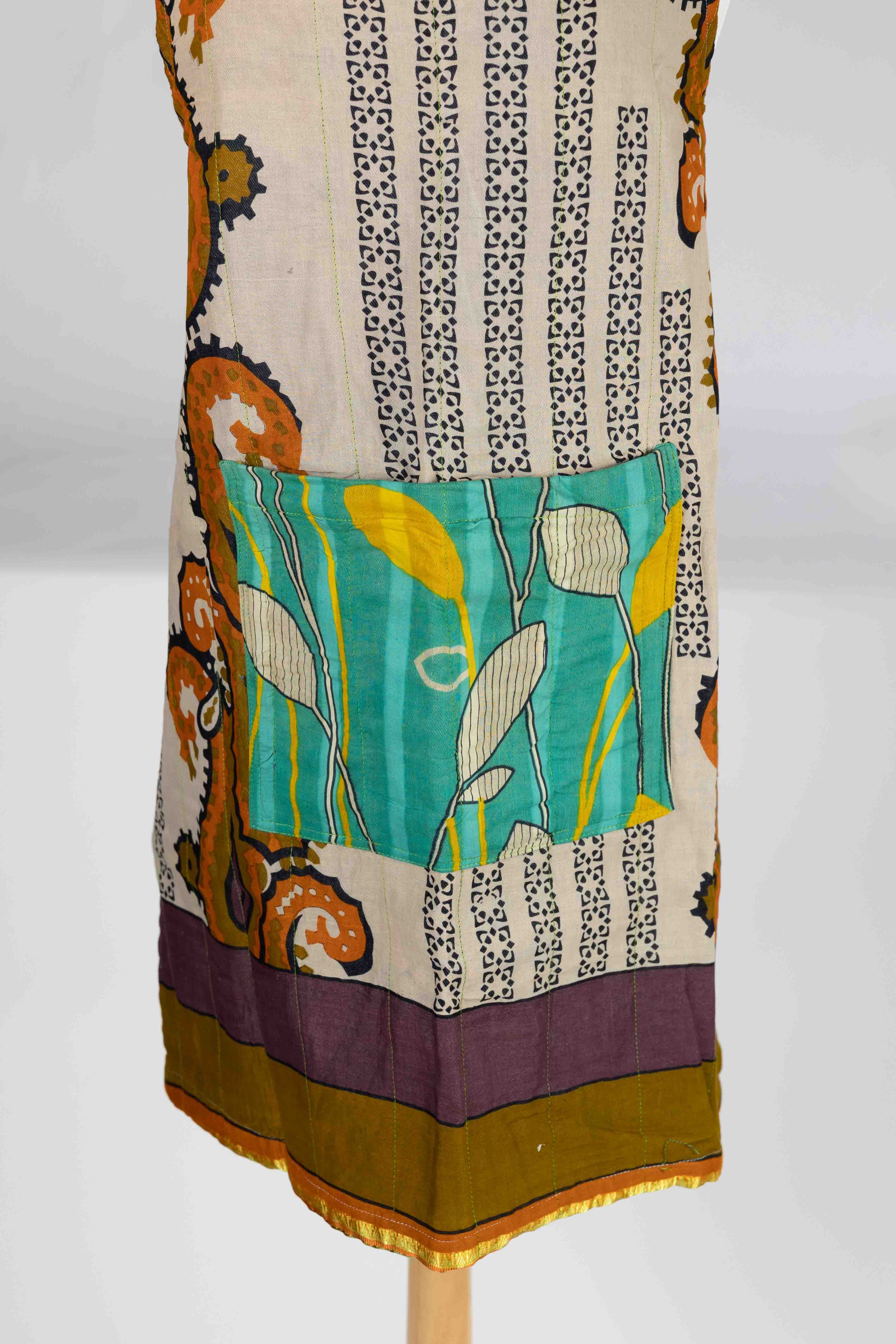 Apron reversible w/pockets sari/denim 34Lx28W asst