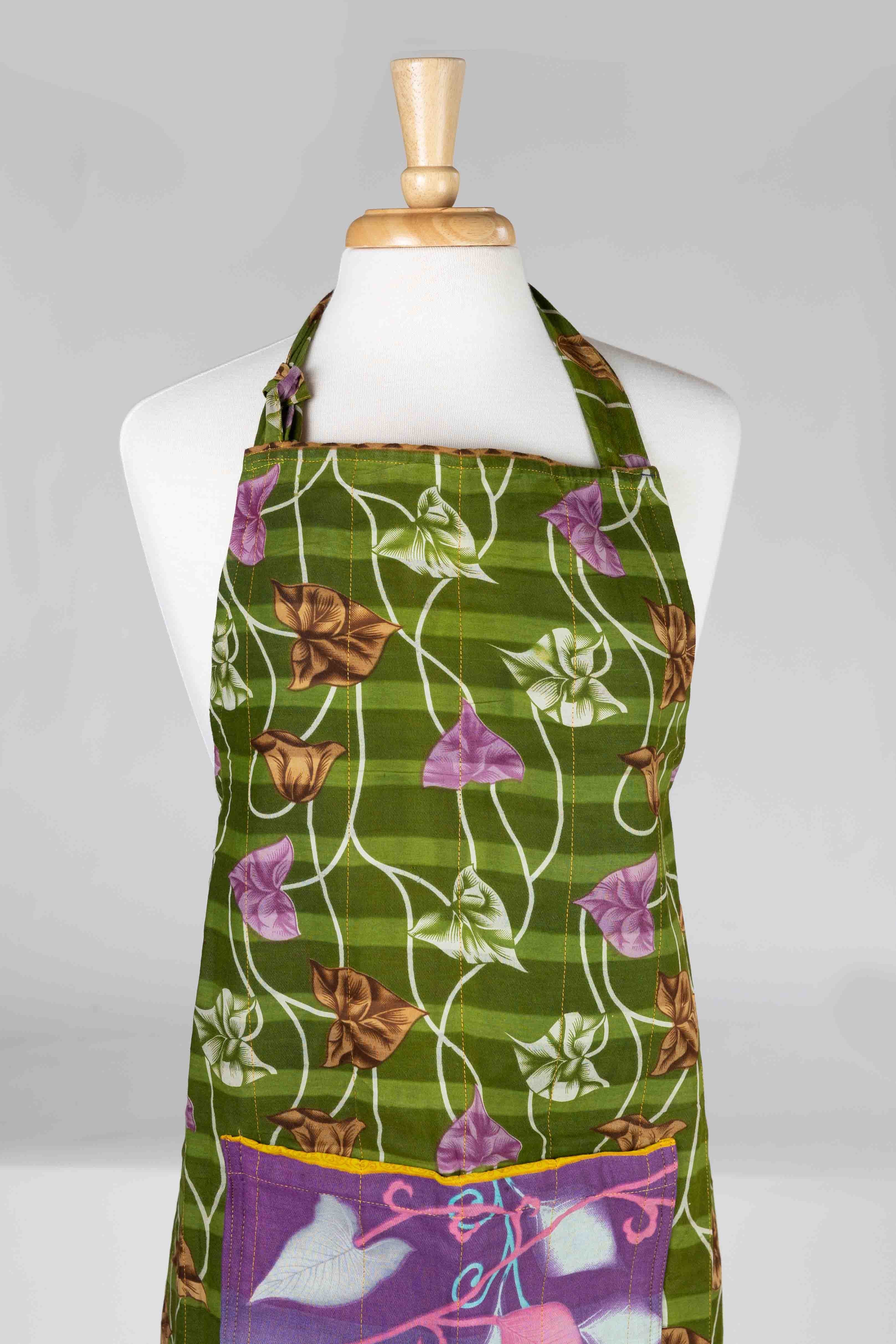 Apron reversible w/pockets sari/denim 34Lx28W asst