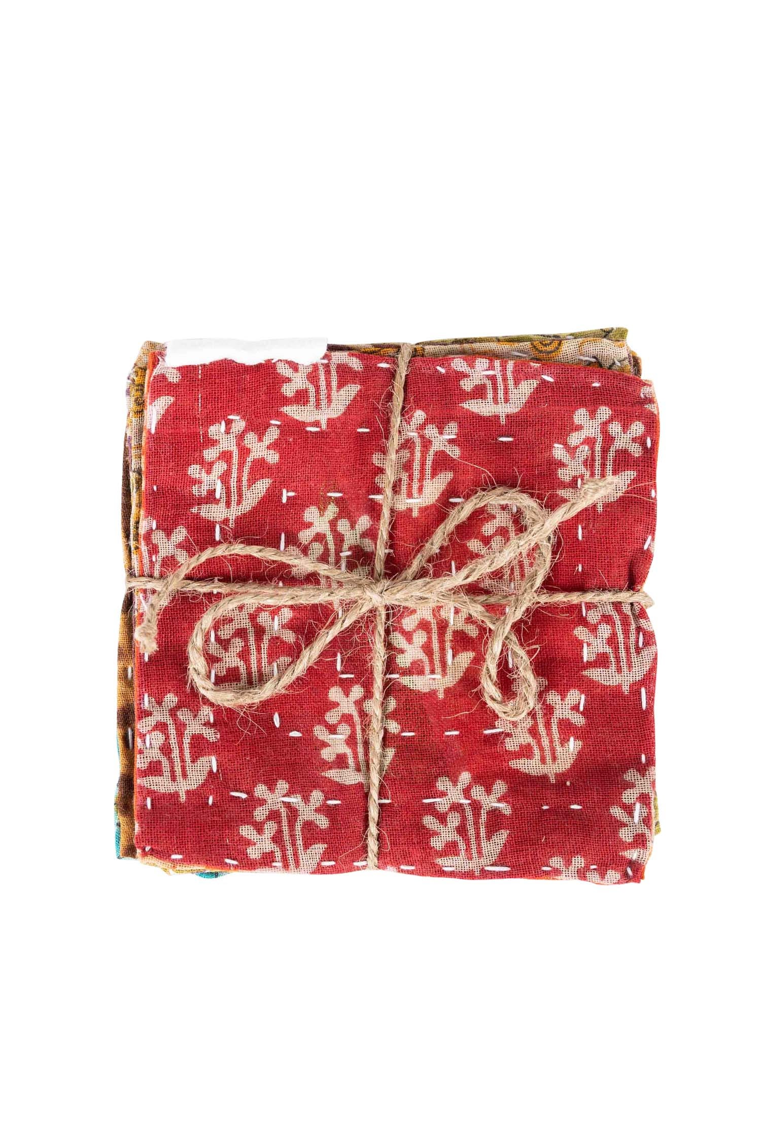 Coasters s/4 square kantha stitched sari 4sq asst