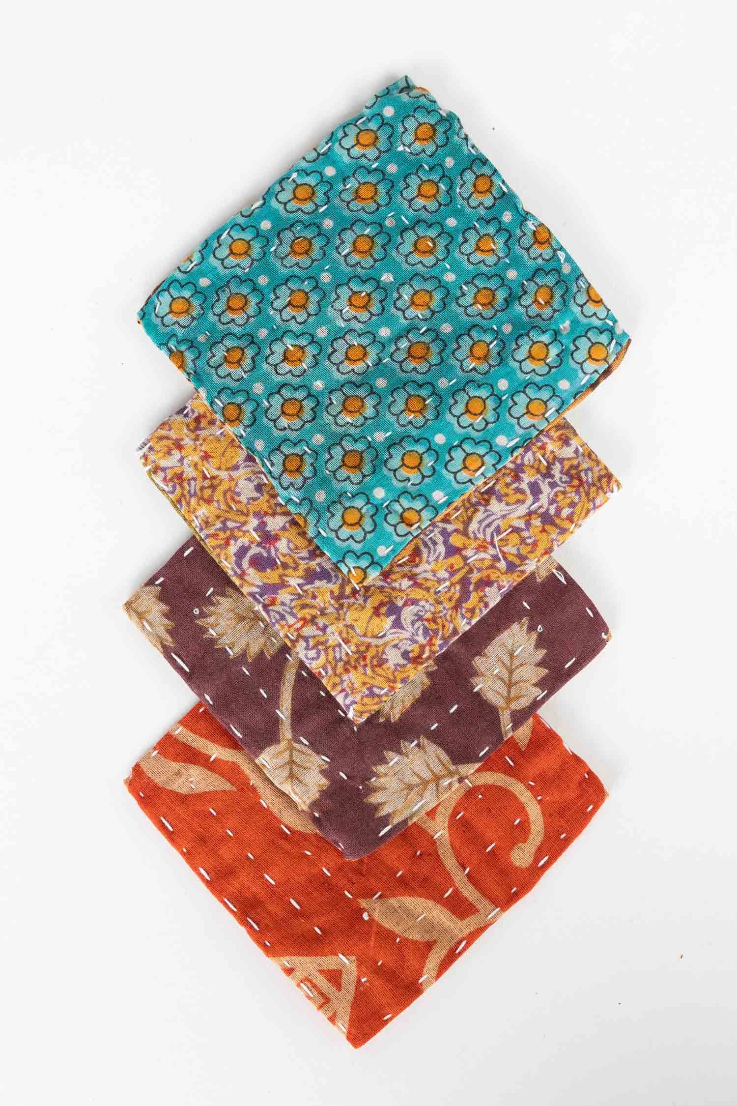 Coasters s/4 square kantha stitched sari 4sq asst