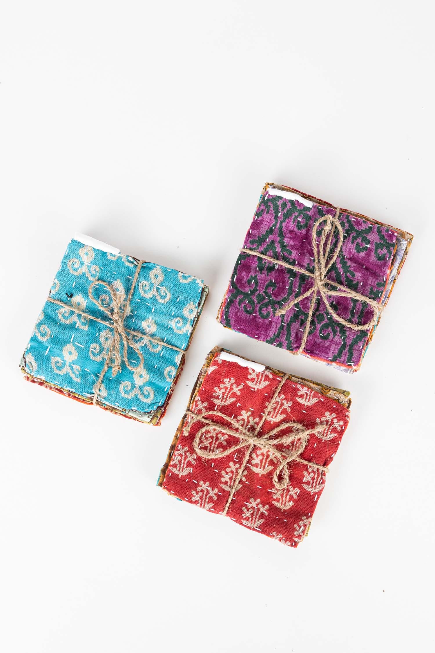 Coasters s/4 square kantha stitched sari 4sq asst