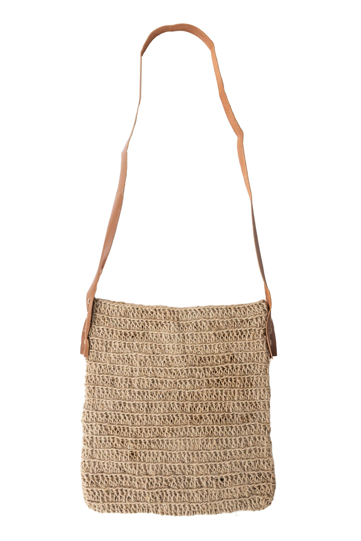 Bag shoulder crochet jute/leather 12.5D nat/brn