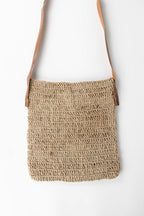 Bag shoulder crochet jute/leather 12.5D nat/brn