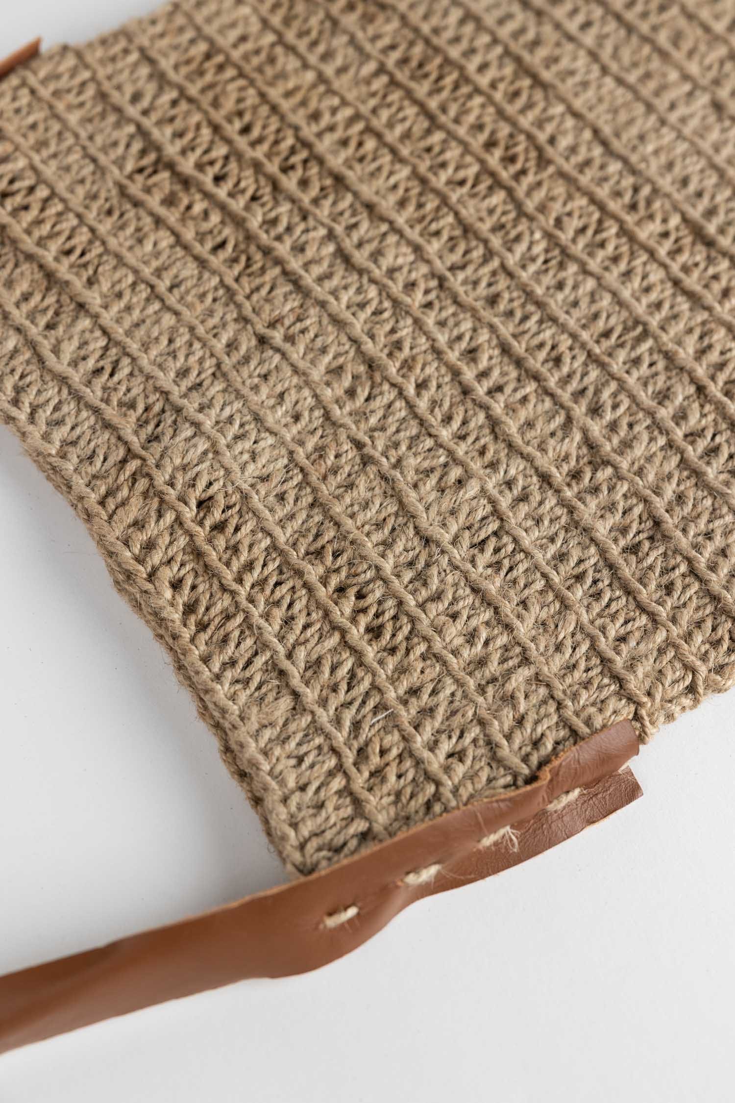 Bag shoulder crochet jute/leather 12.5D nat/brn