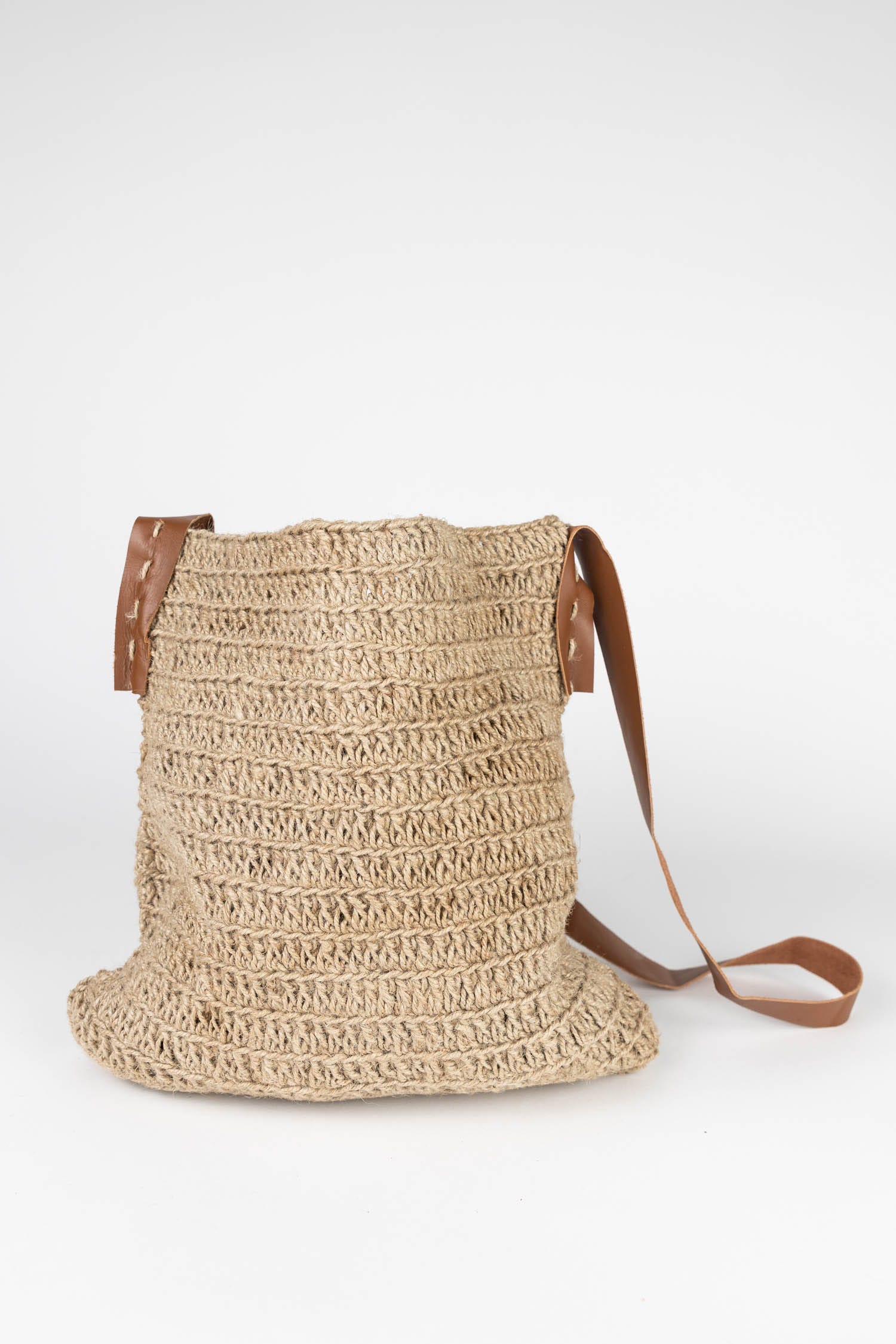 Bag shoulder crochet jute/leather 12.5D nat/brn