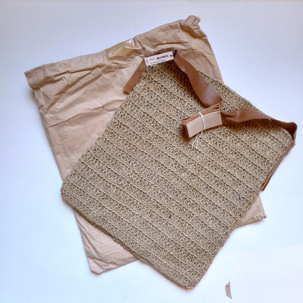 Bag shoulder crochet jute/leather 12.5D nat/brn