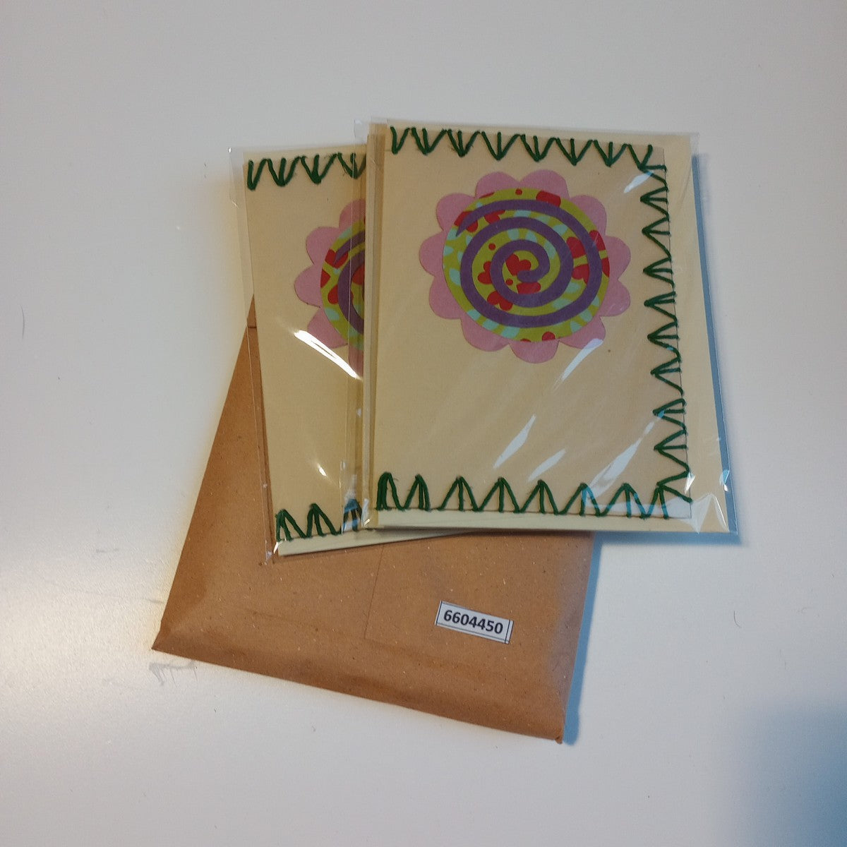 Card spiral flower M/3 paper/sari 4.25x6 multi/tan