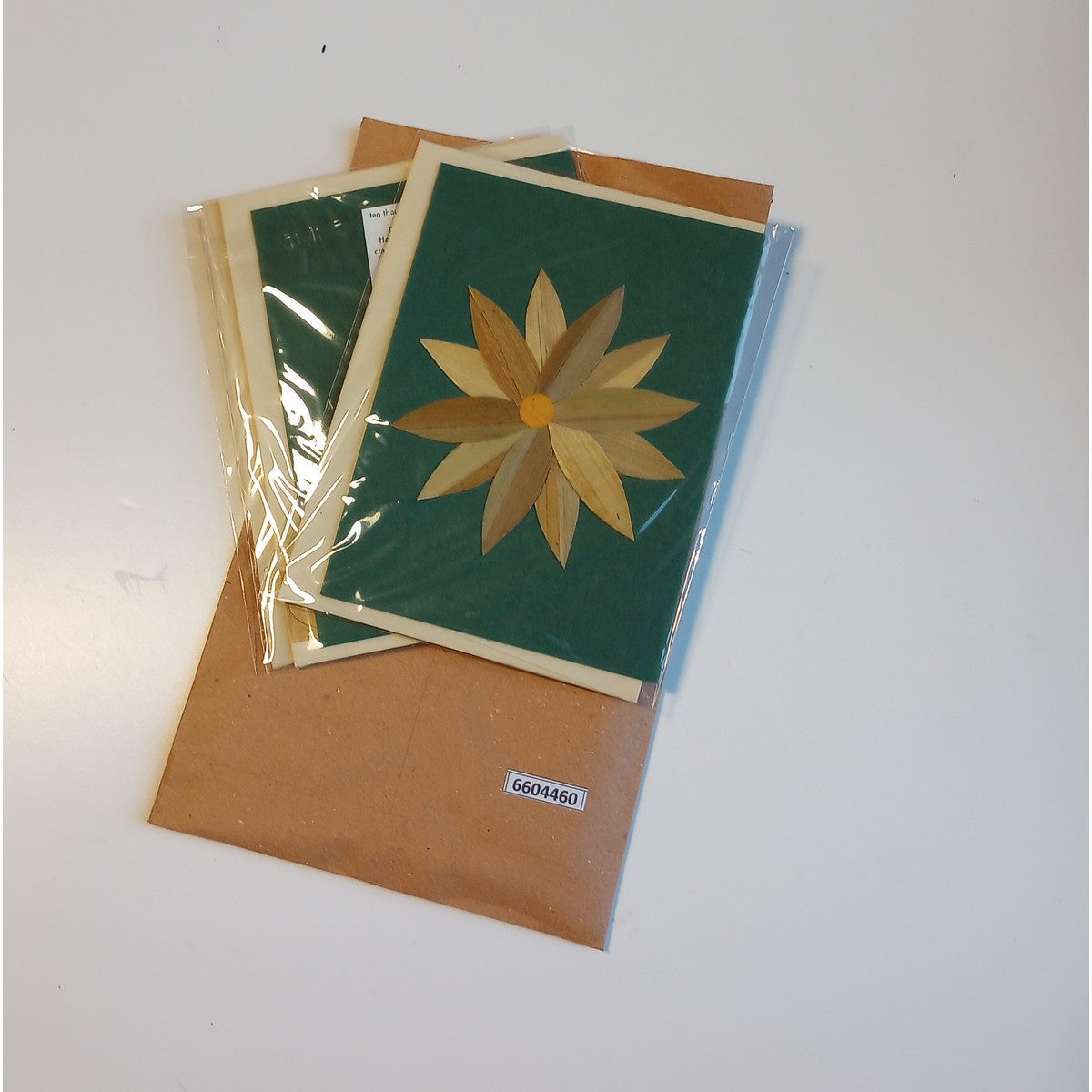 Card single flwr M/3 hogla leaves/ppr 4x6 teal/yel