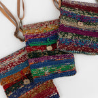 Bag crossbody knit sari/lthr 6.25Wx8H tan/asst