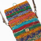 Bag crossbody knit sari/lthr 6.25Wx8H tan/asst