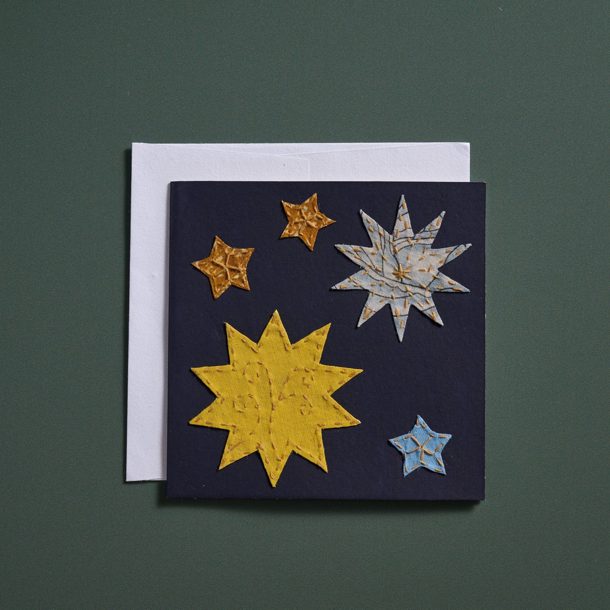 Card kantha stars M/3 ppr/sari 5.5sq navy/multi