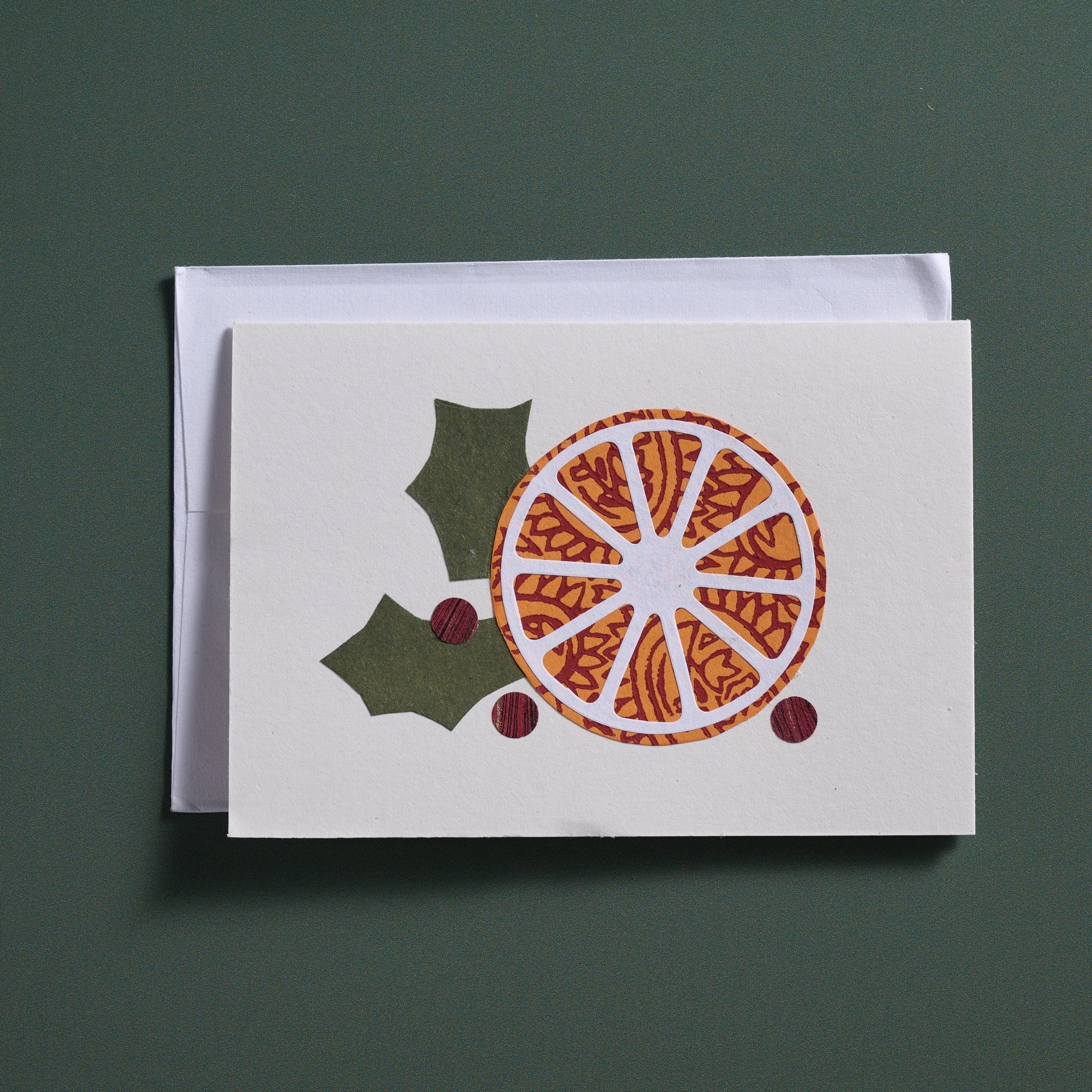 Card orange b-print M/3 paper 7x5 orng/grn/red