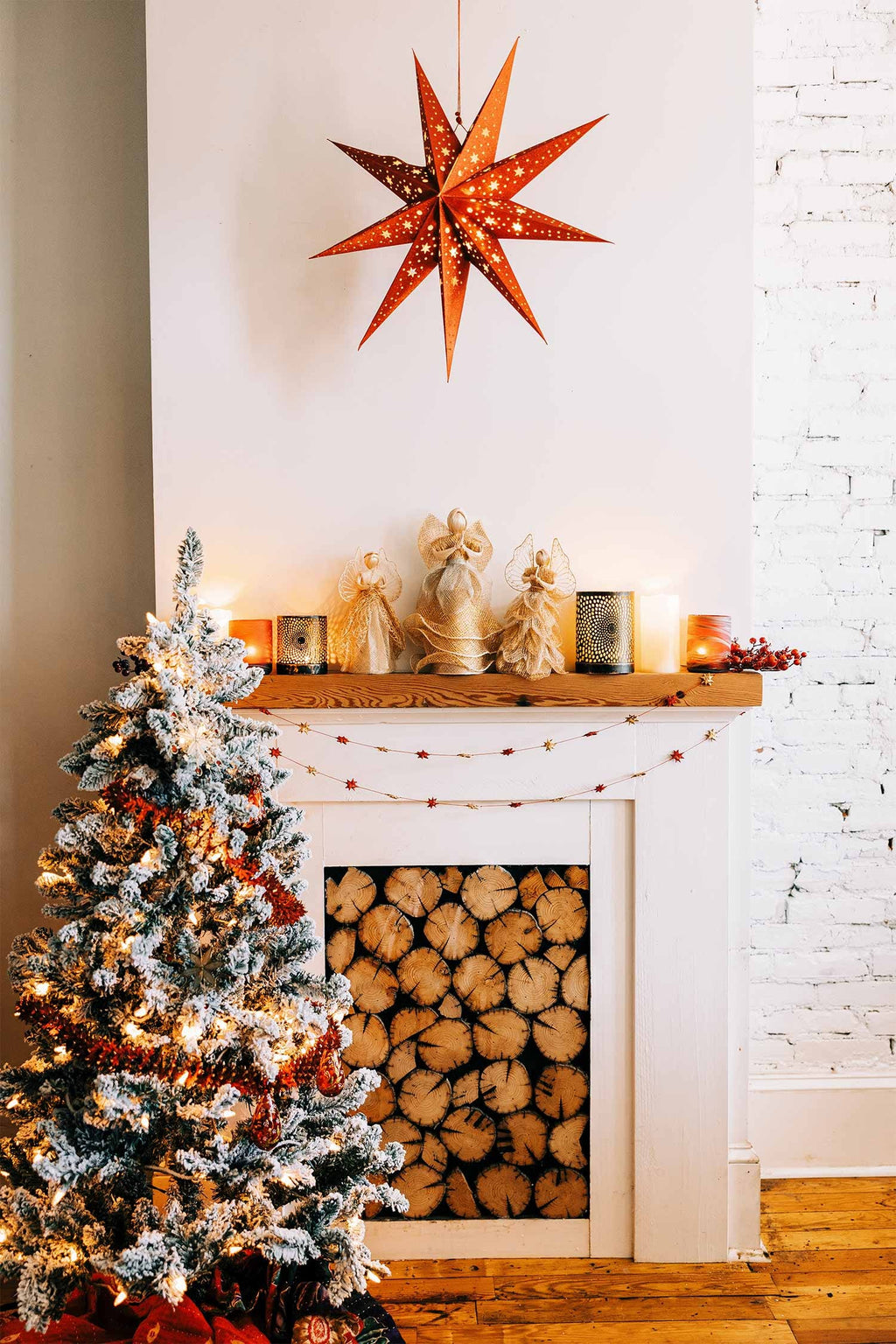 Garland stars M/3 p-lf 14FT red/gold