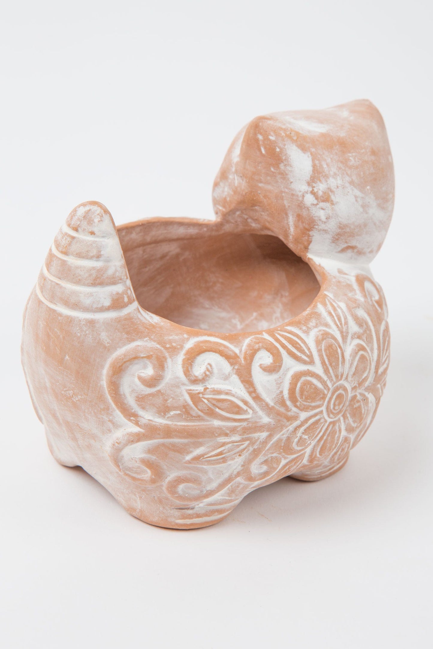 Planter cat whitewashed t-cotta 5Dx4.5H