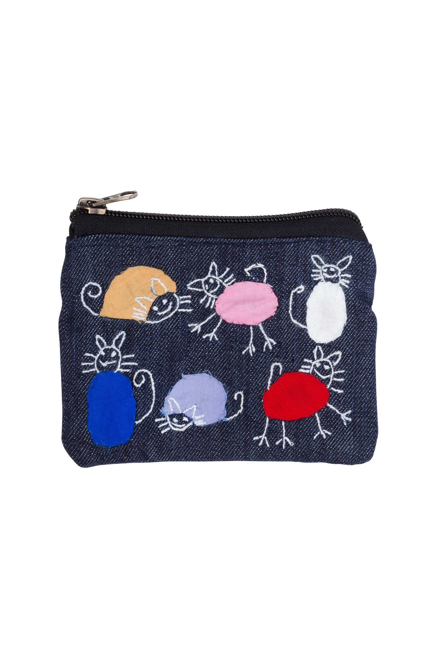 Coin purse cats cotton 5.5L blue/red/yel