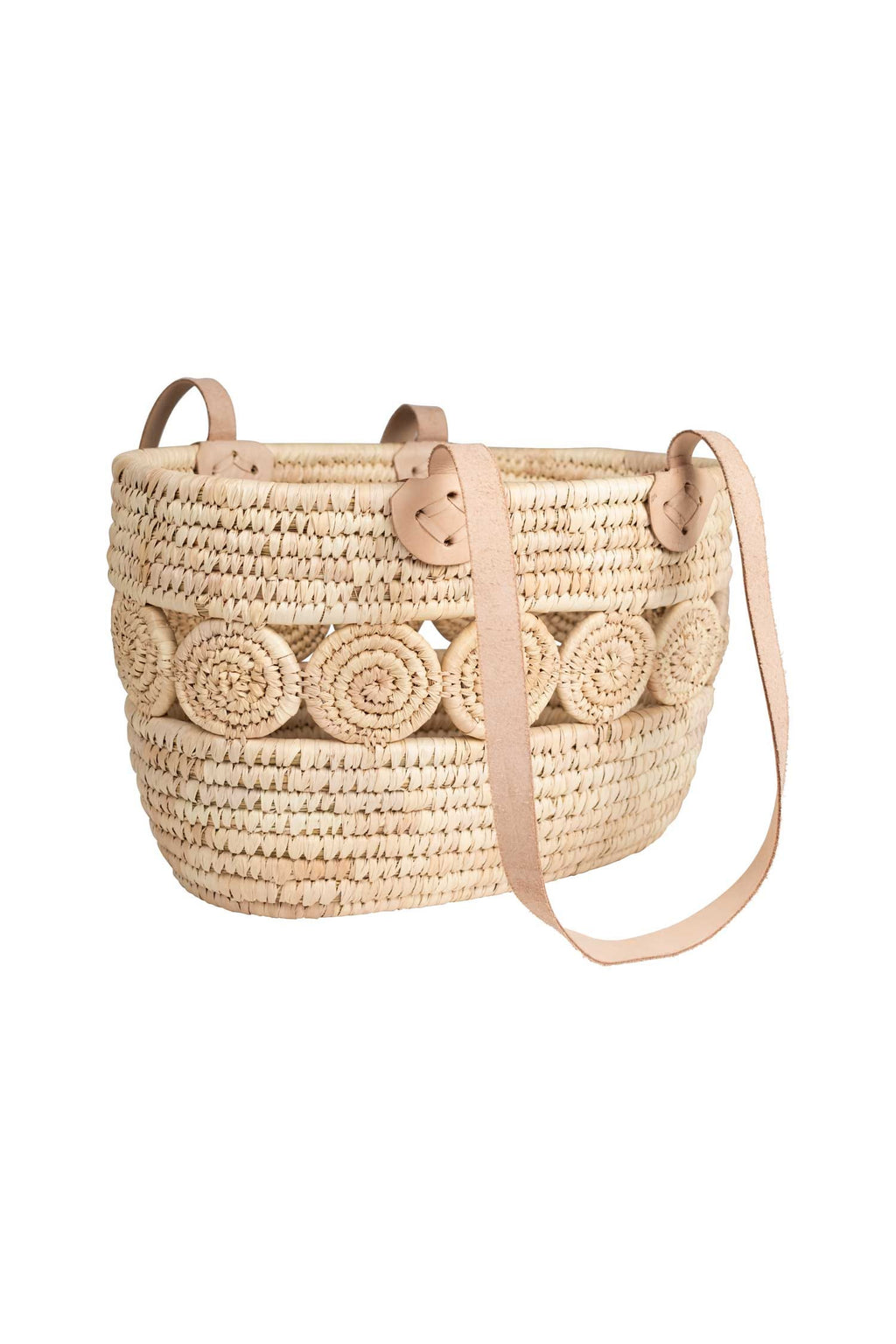 Basket shopping leather strap 14x9 natural