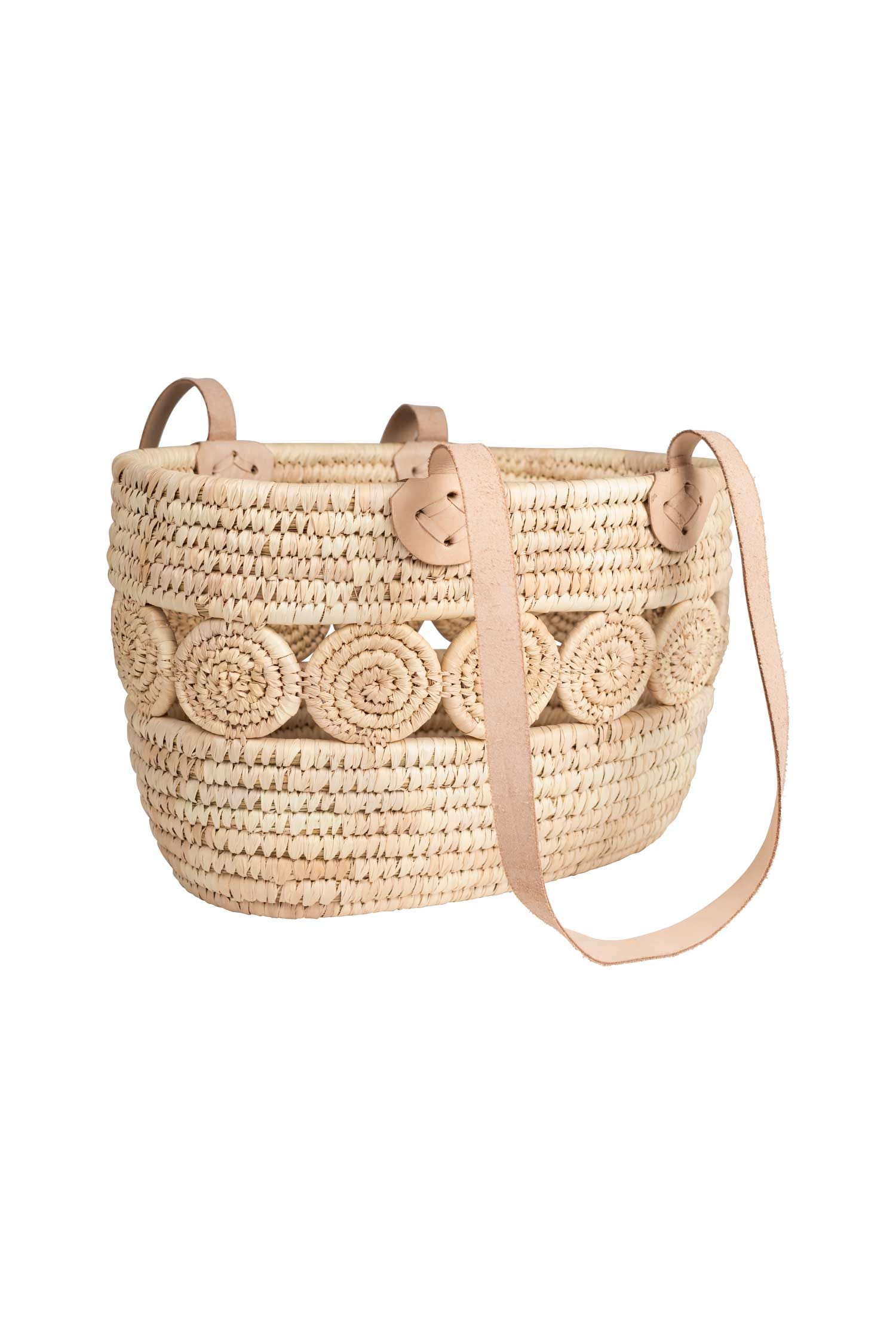 Basket shopping leather strap 14x9 natural