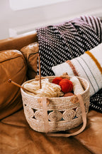 Basket shopping leather strap 14x9 natural