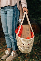 Basket shopping leather strap 14x9 natural