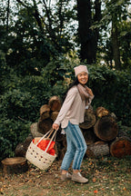 Basket shopping leather strap 14x9 natural