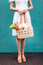 Basket shopping leather strap 14x9 natural