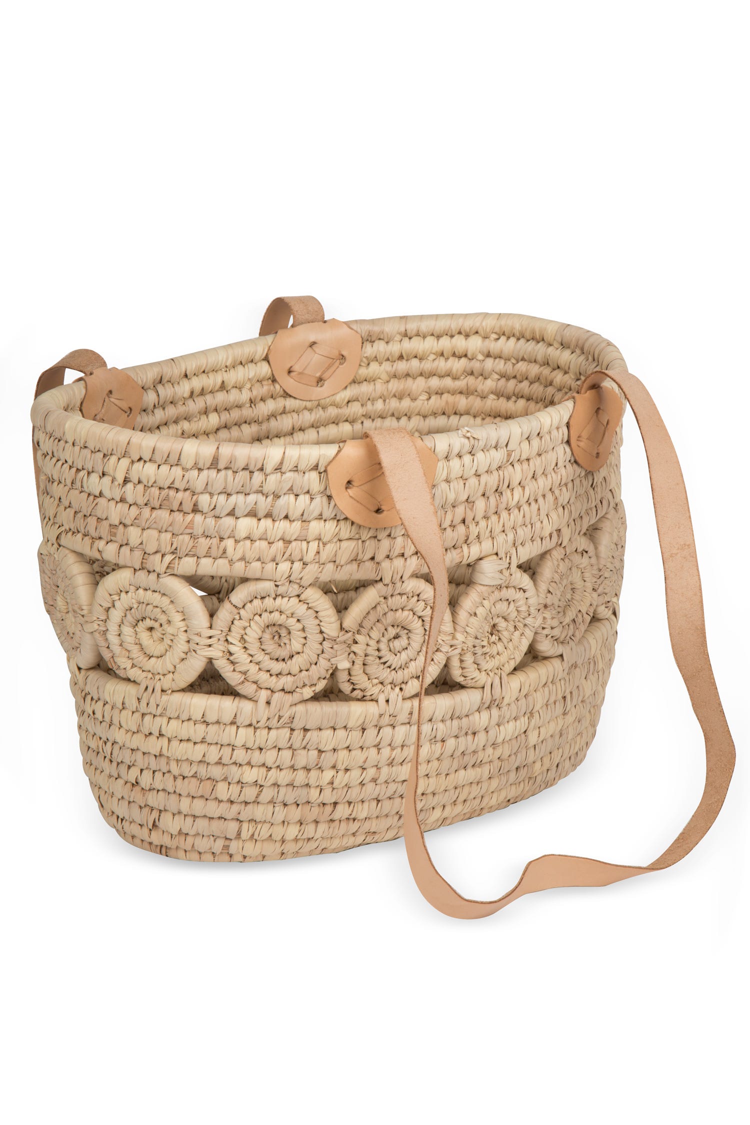 Basket shopping leather strap 14x9 natural