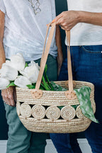 Basket shopping leather strap 14x9 natural
