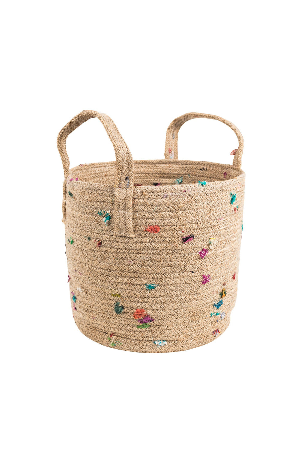 Basket round w/handles jute/sari 10Dx10H brn/multi