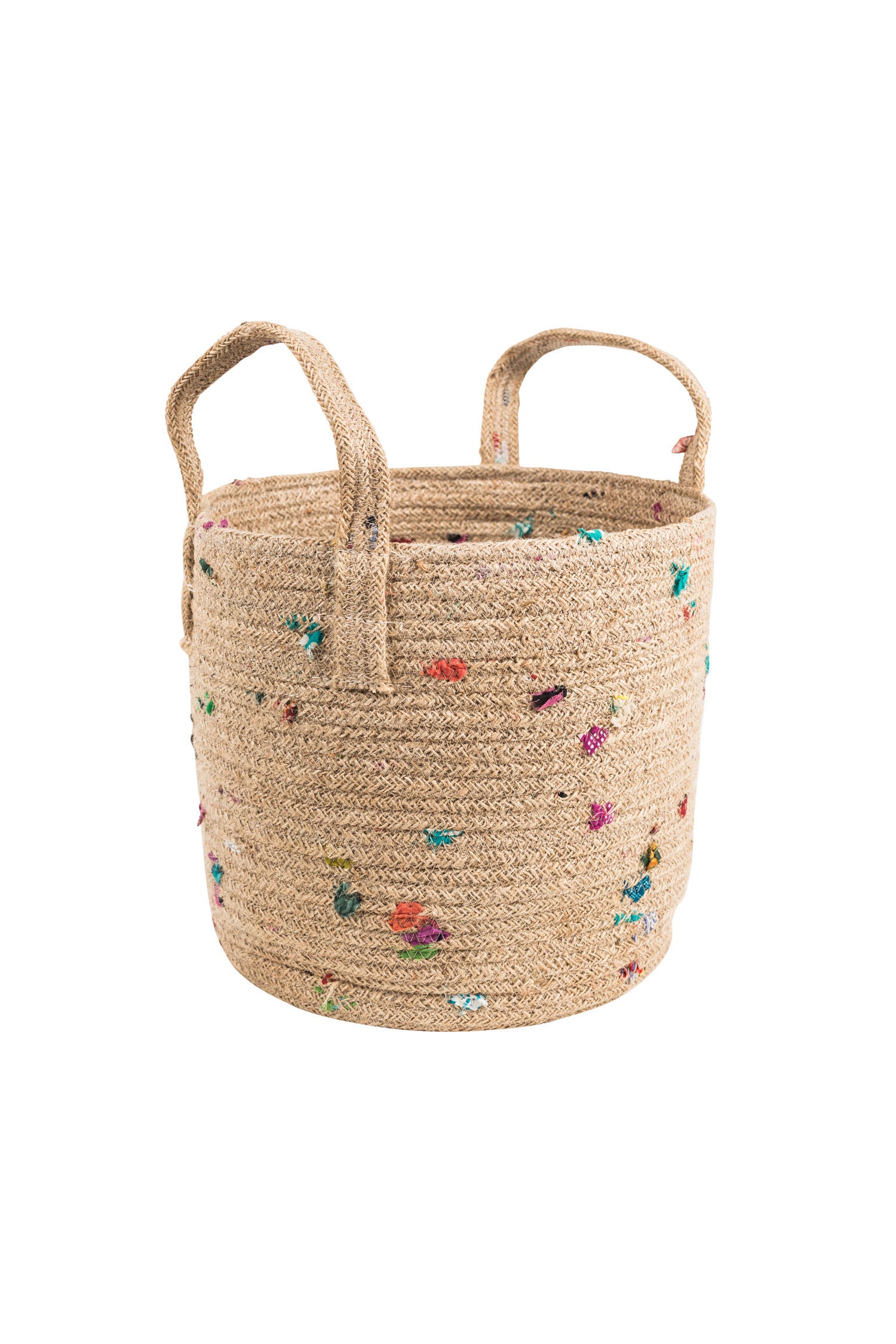 Basket round w/handles jute/sari 10Dx10H brn/multi