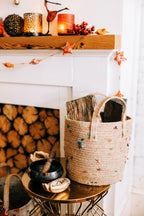 Basket round w/handles jute/sari 10Dx10H brn/multi