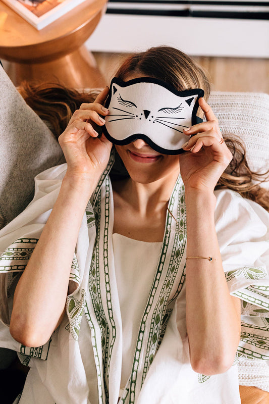 Sleep mask Cat Nap cotton/velvet 7Wx4 white/black