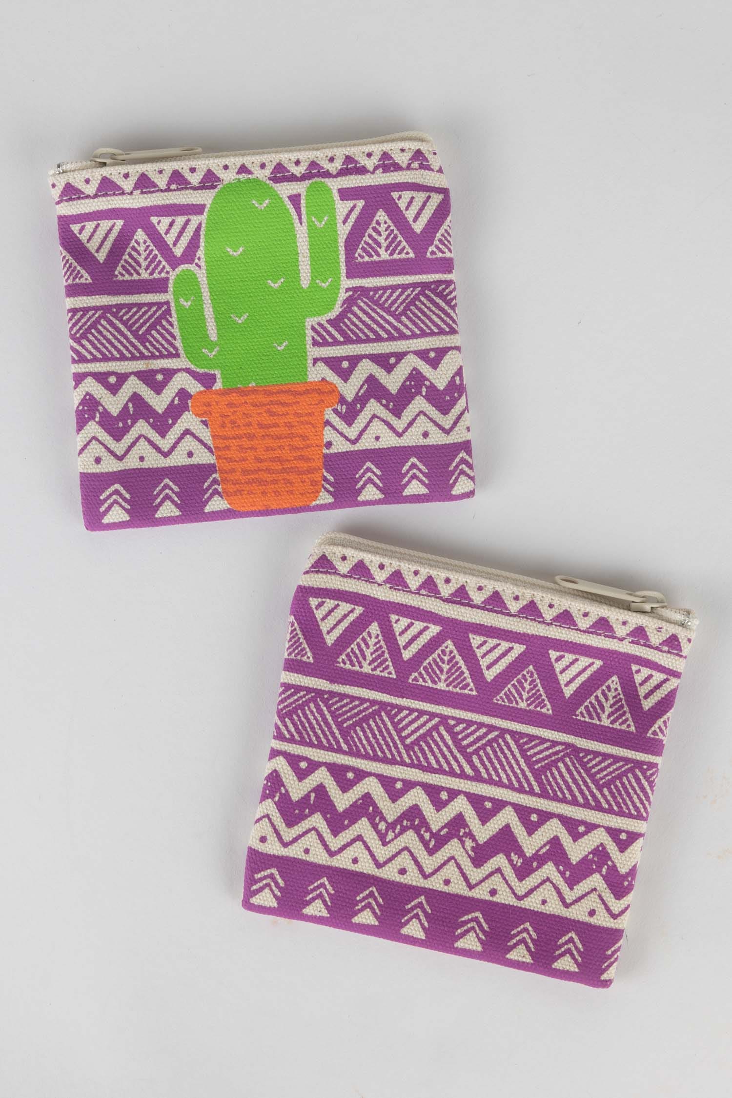 Coin purse cactus M/3 cotton 4x4 grn/prpl/orng