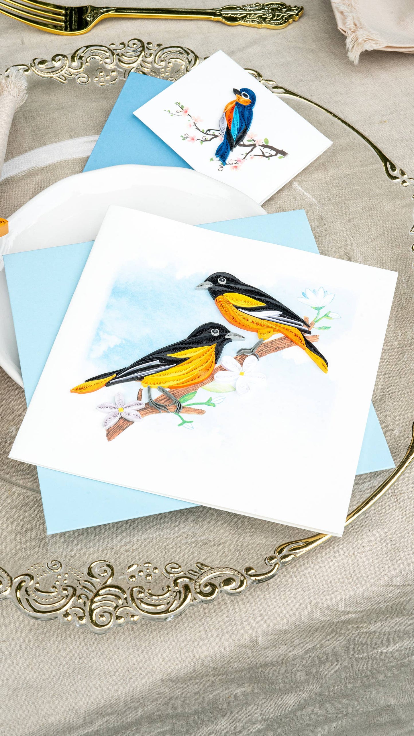 Quilled Greeting Card, "Baltimore Oriole Birds"