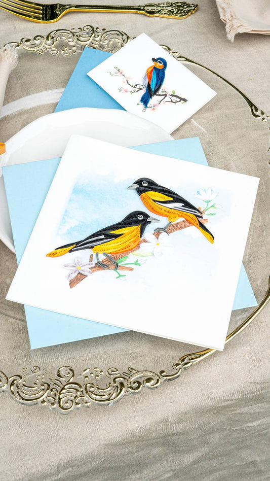 Quilled Greeting Card, "Baltimore Oriole Birds"
