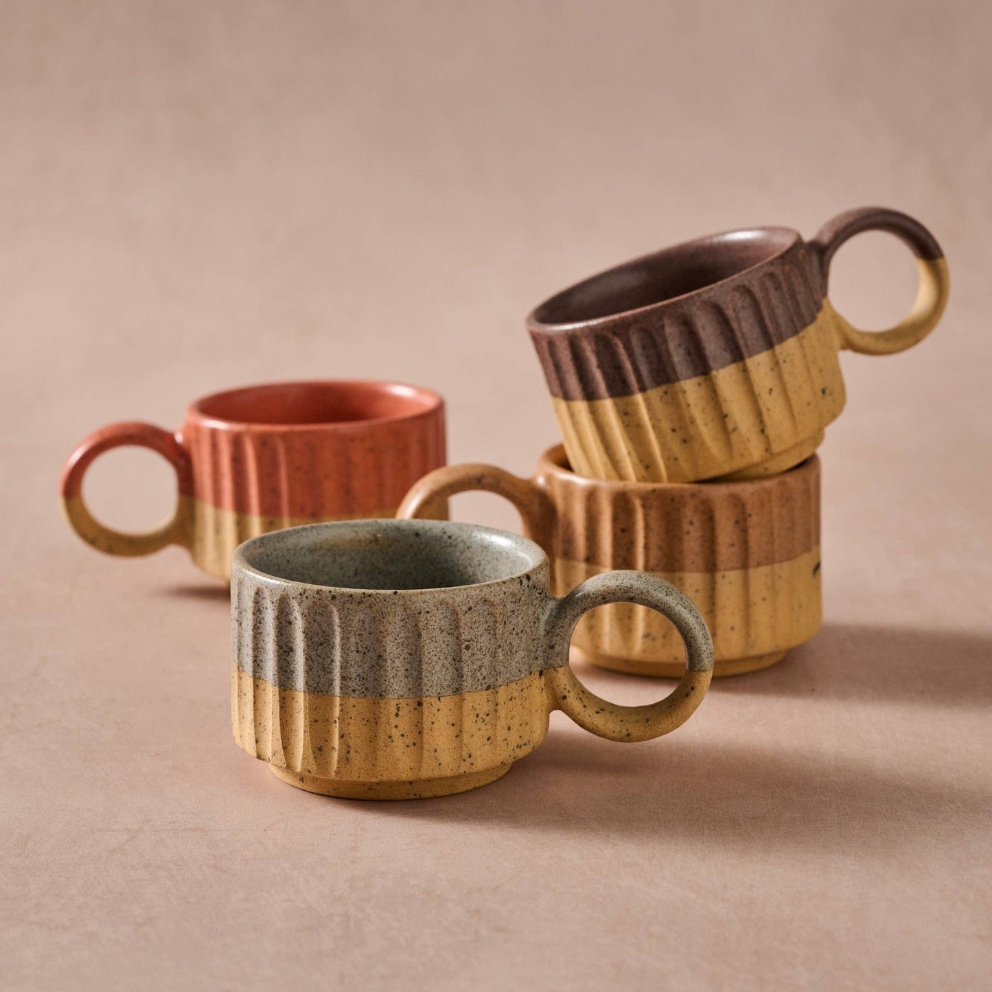Sundara Fluted Ceramic Espresso Mugs^