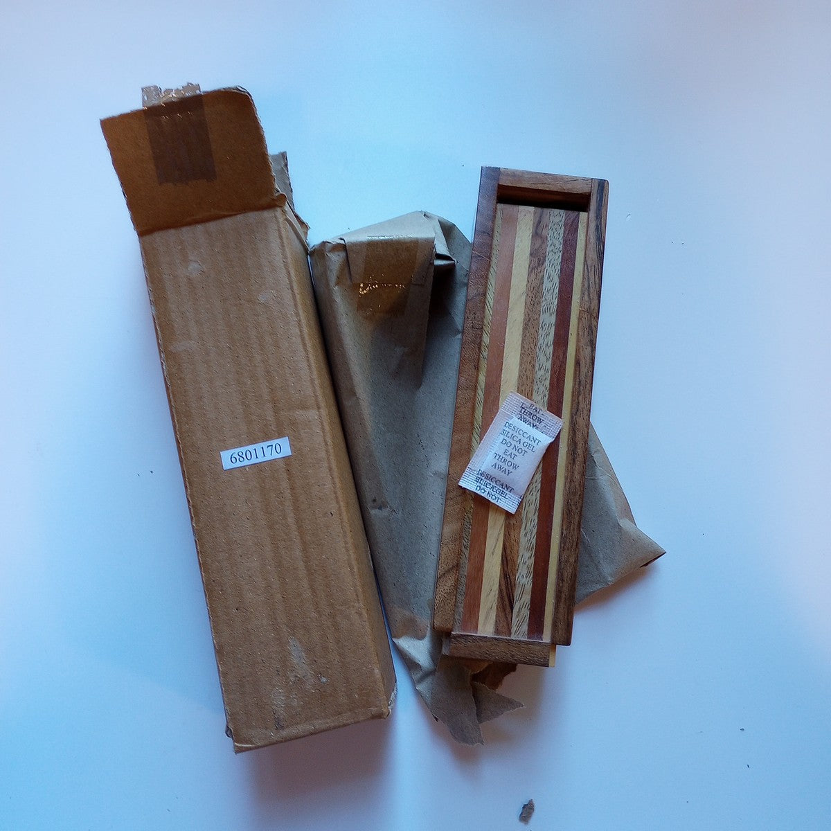 Box puzzle stripes w/swivel lid wood 8Lx2H brns