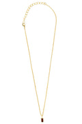 Necklace tiny rect pend garnet/brass 14.5L gld/red