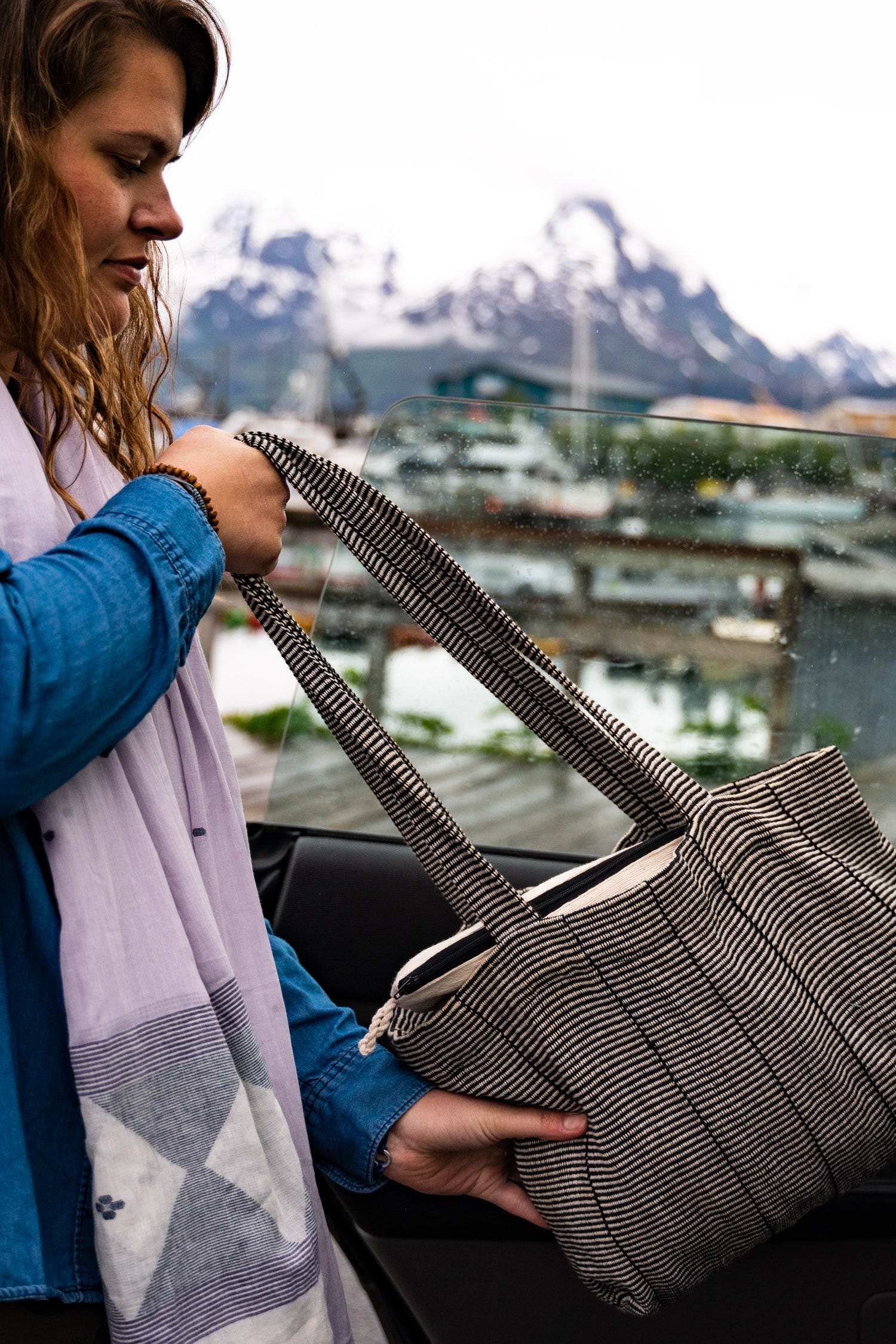 Bag tote w/pocket 14x11 blk/wht