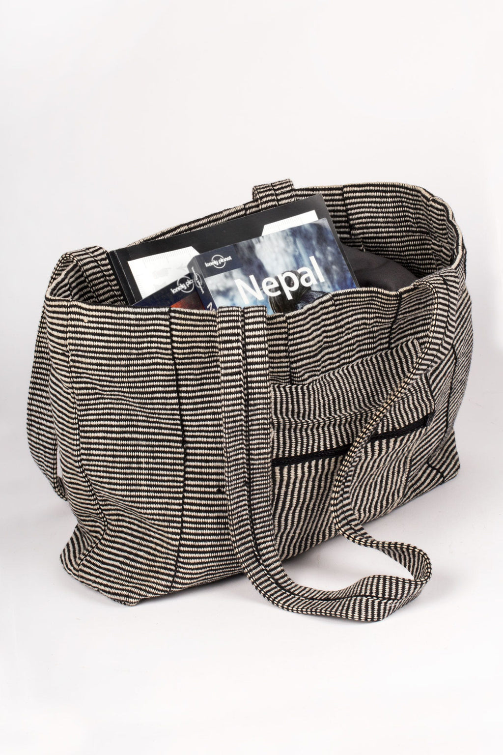 Bag tote w/pocket 14x11 blk/wht
