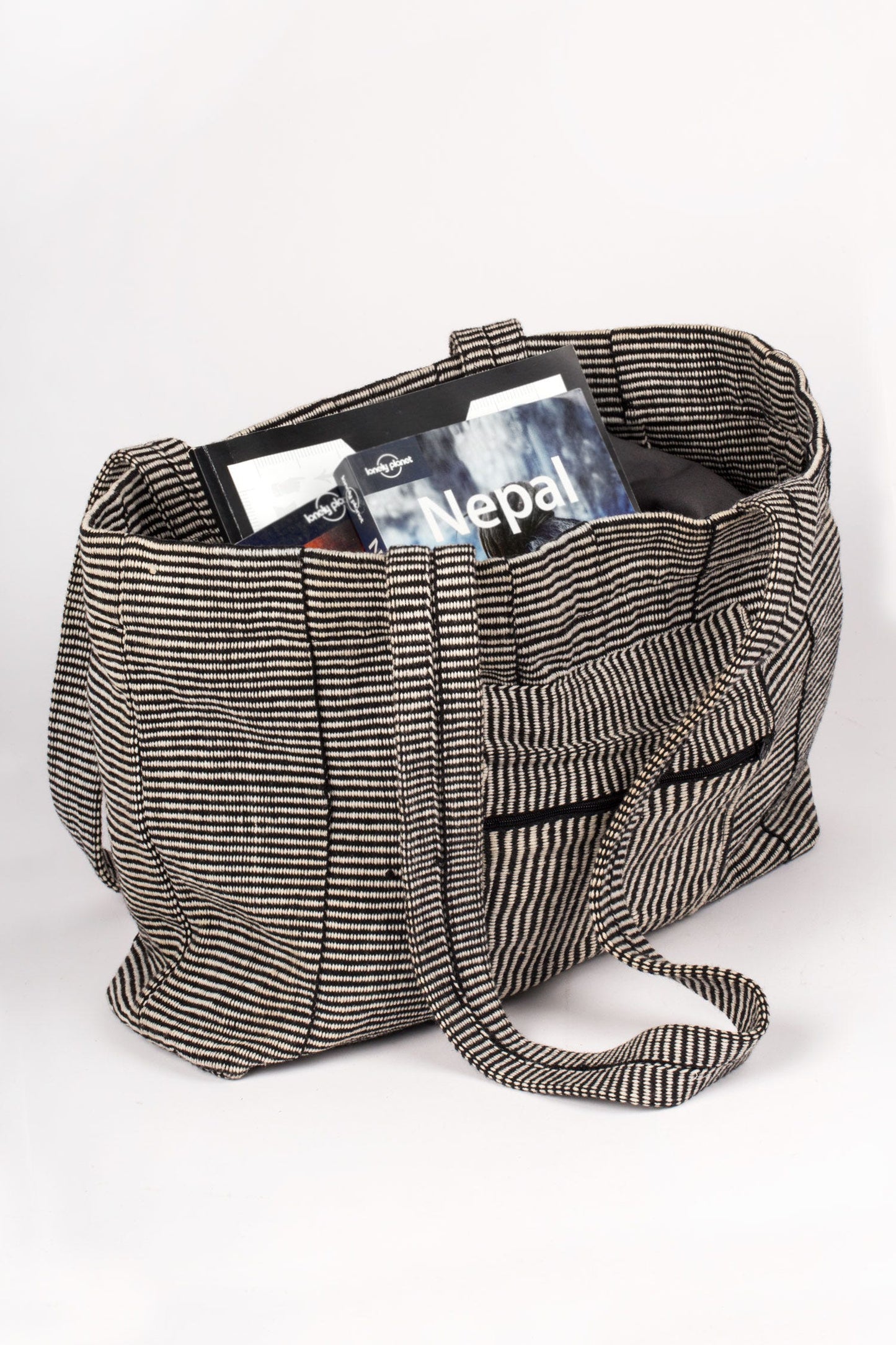 Bag tote w/pocket 14x11 blk/wht
